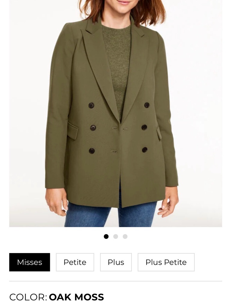 Nwt Size 4 Talbots Olive Green Double-Breasted Blazer. The Perfect Closet Staple